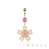 316L SURGICAL STEEL MULTI CZ PEARL FLOWER DANGLE BELLY BUTTON NAVEL RING 